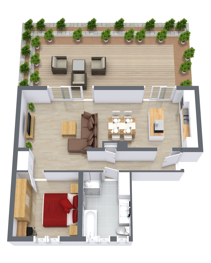 Floor plan for Apartment 962, 1-bedroom layout