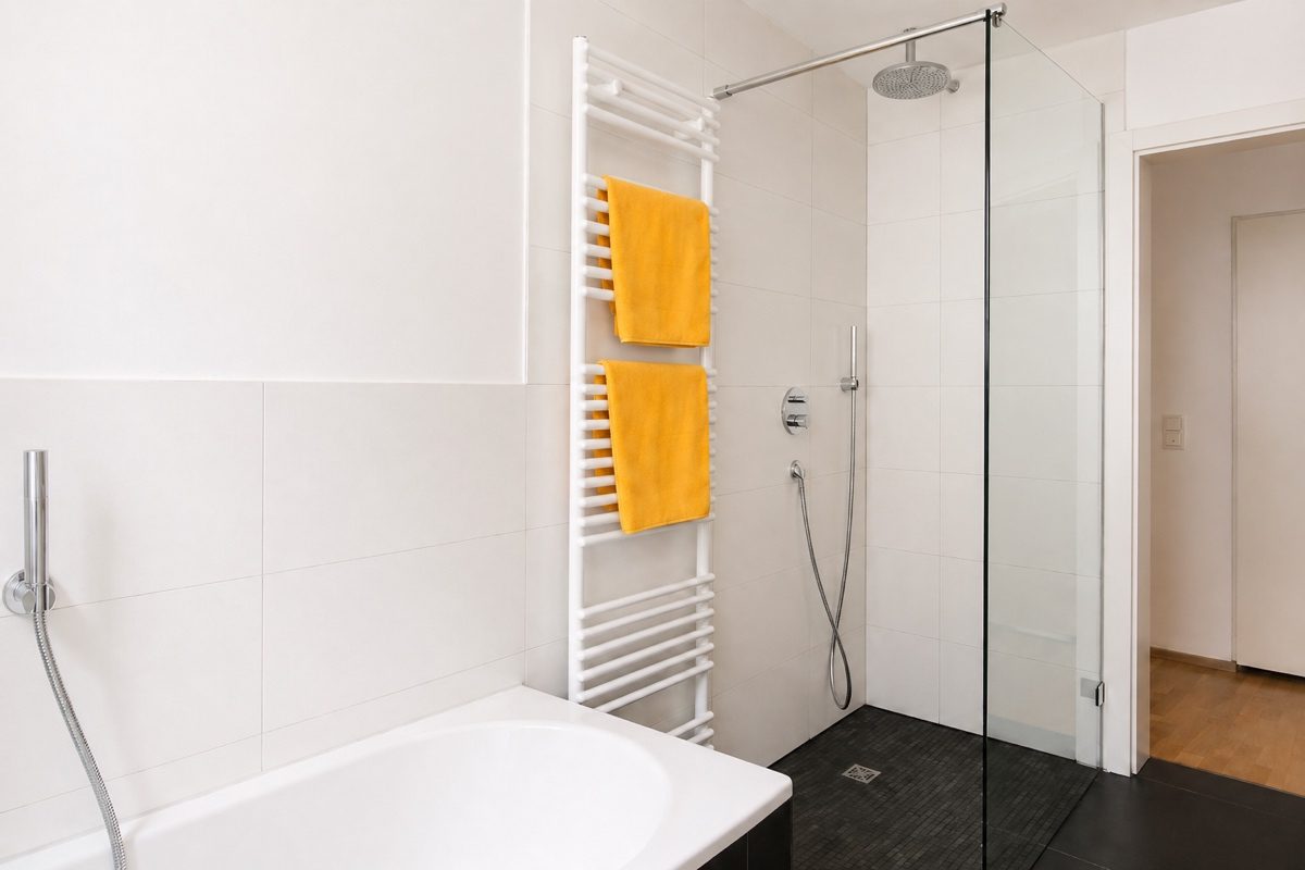 Bathroom with bathtub and shower
