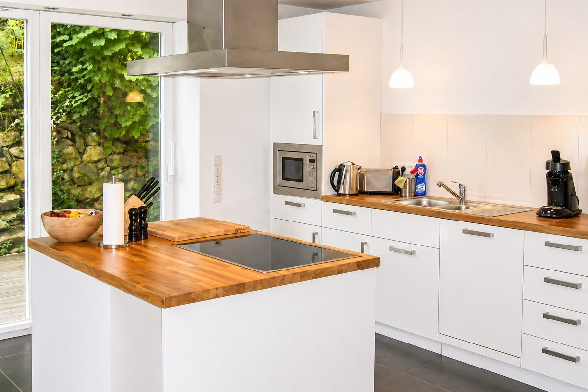 Kitchen with wooden island