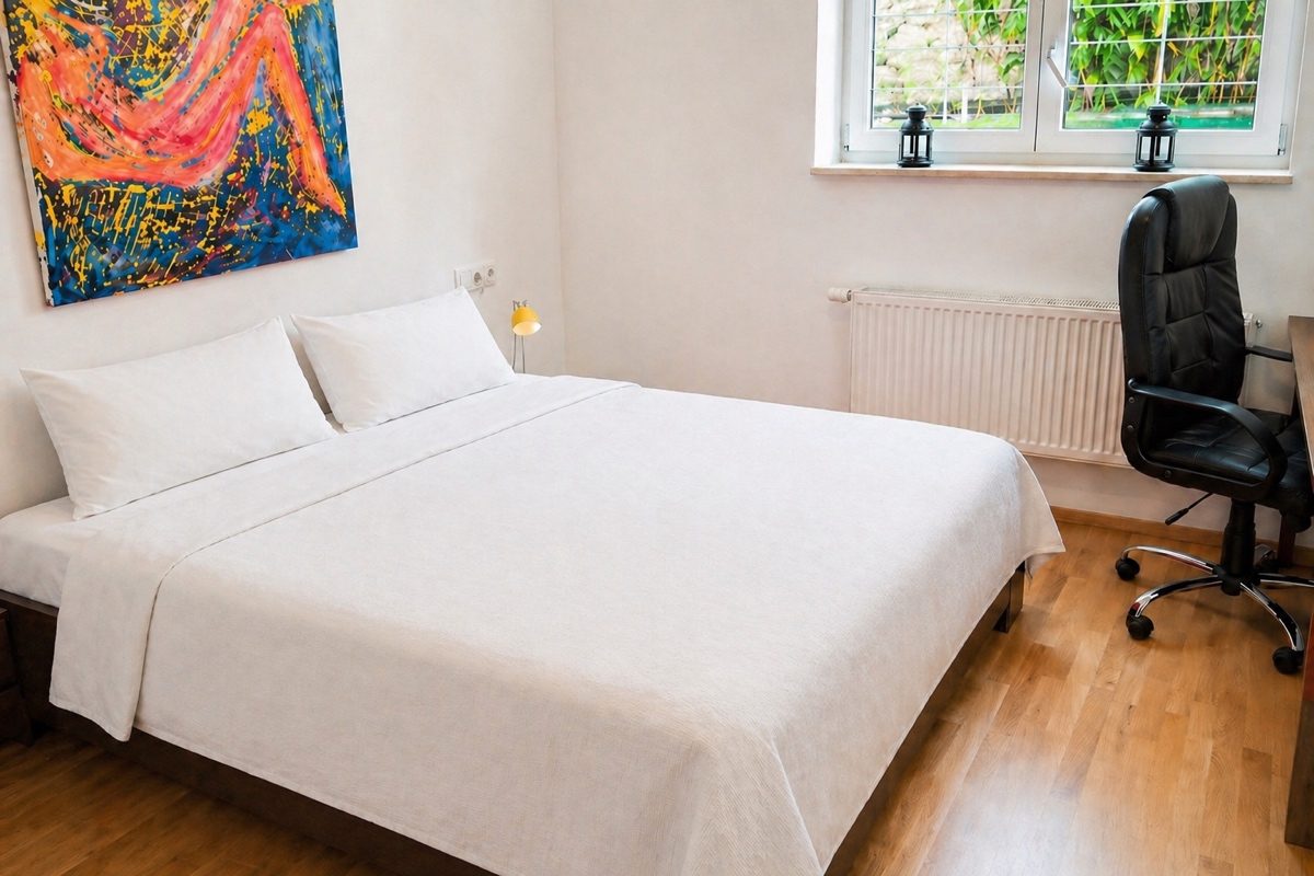 Large bed in bedroom
