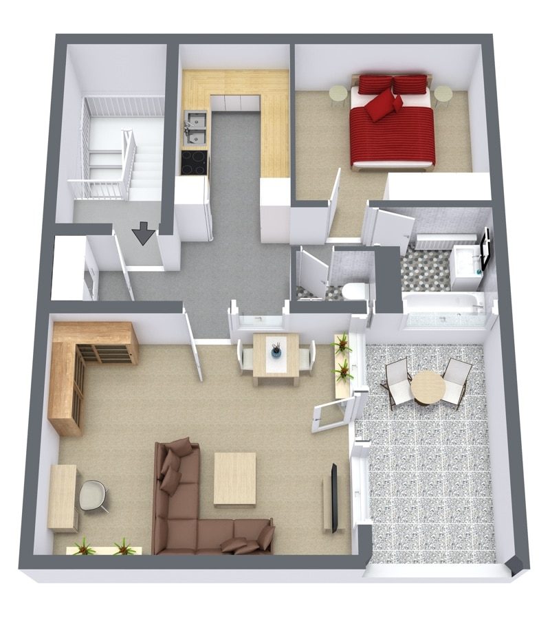 Floor plan for Apartment 972, 1-bedroom layout