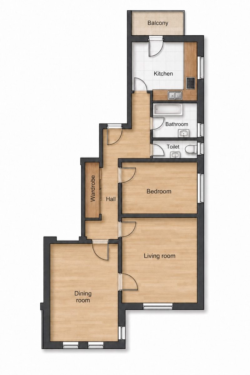 Floor plan for Apartment 981, 1-bedroom layout