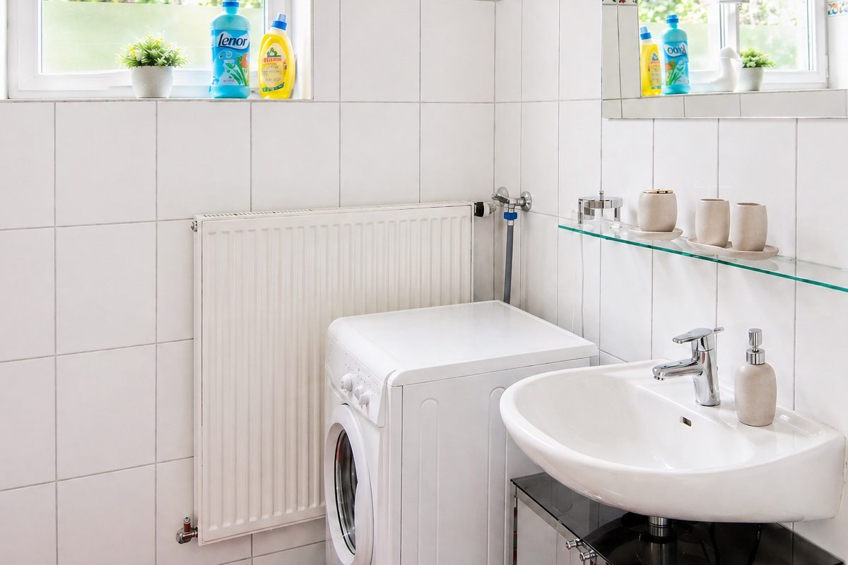 Bathroom with sink and washer/dryer